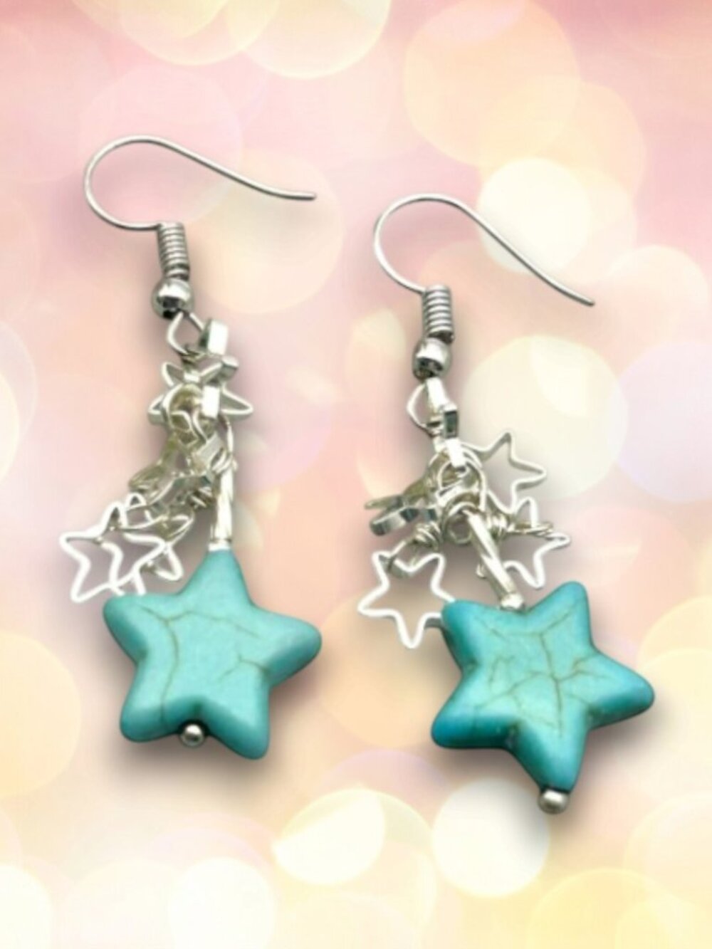 Turquoise Howlite Star Cluster Earrings in Sterling Silver